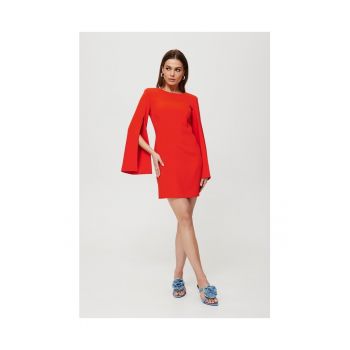 Rochie dama - cu maneci cu croiala - Poliester - Rosu