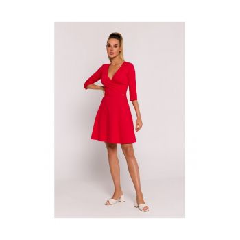 Rochie dama - cu partea de sus suprapusa - Poliester - Rosu