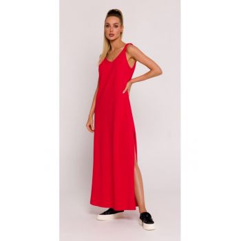 Rochie dama - maxi cu decolteu adanc in spate - Poliester - Rosu