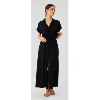 Rochie dama - maxi cu maneci scurte si maneci deschise - Poliester - Negru