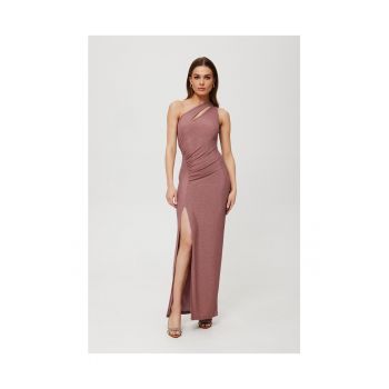 Rochie dama - maxi metalica cu decolteu in forma de lacrima - Poliester - Rosu