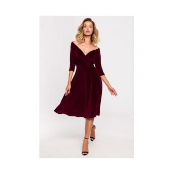 Rochie din catifea cu decolteu pe umeri - burgundy - XXL