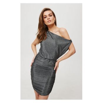 Rochie mini metalica cu fund cu volane - argintiu - L/XL