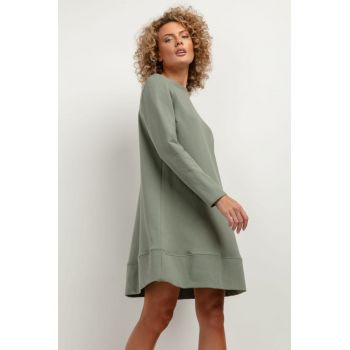 Rochie cu croiala in A si maneca lunga T378 verde