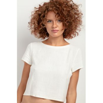 Tricou crop din amestec de in T401 alb