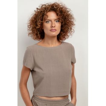 Tricou crop din amestec de in T401 bej