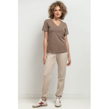 Tricou cu decolteu in V T394 maro taupe