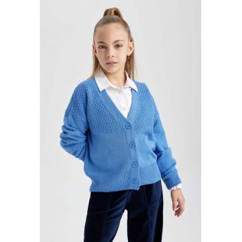 Cardigan regular fit cu decolteu in V