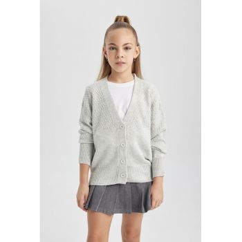 Cardigan regular fit cu decolteu in V