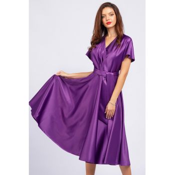 Rochie midi evazata cu aspect satinat