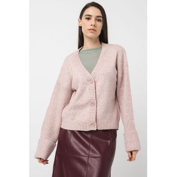 Cardigan regular fit cu decolteu in V si maneci cazute