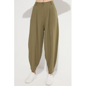 Pantaloni crop cu croiala balon din amestec de in