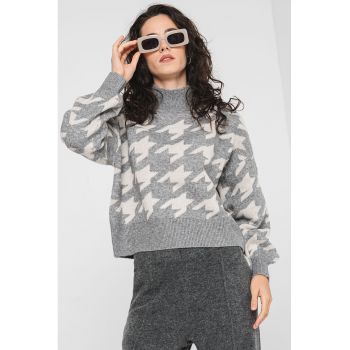 Pulover cu maneci lungi si model houndstooth