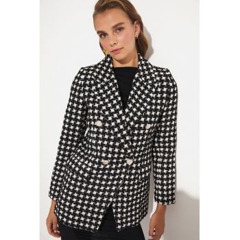 Sacou cu doua randuri de nasturi si model houndstooth