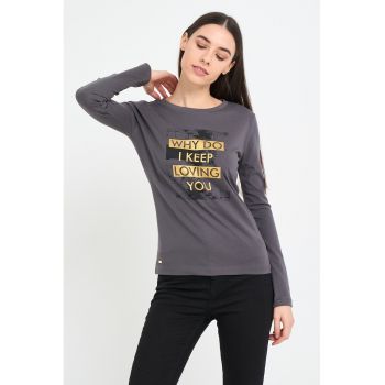 Bluza de bumbac cambrata cu model text