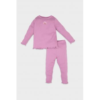 Set de pantaloni cu terminatie valurita si bluza regular fit - 2 piese