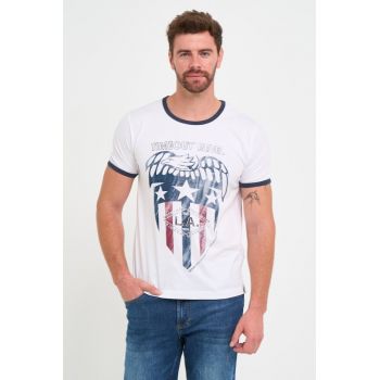 Tricou barbat cu imprimeu - Alb