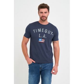 Tricou barbat cu imprimeu logo - Albastru