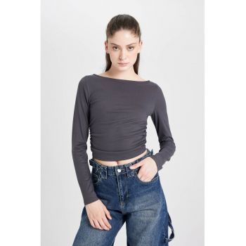 Bluza crop cu drapaje laterale