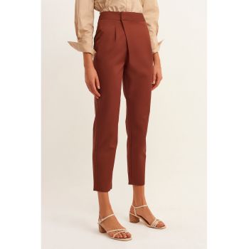 Pantaloni crop din amestec de lyocell cu talie inalta