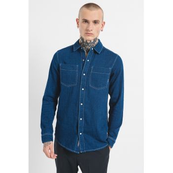 Camasa de denim cu cusaturi contrastante