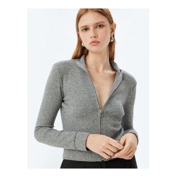 Cardigan cu fermoar si aspect striat