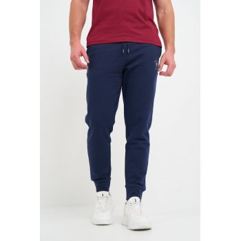 Pantaloni sport barbat cu logo aplicat - Albastru