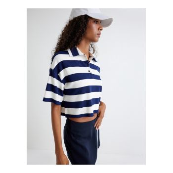 Tricou polo crop cu model in dungi