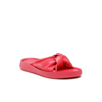 Papuci flip-flop cu funda dama - Piele ecologica - Roz