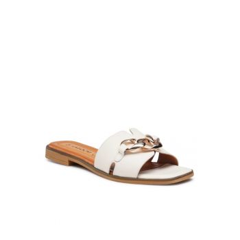 Papuci flip-flop dama - Piele naturala - Alb