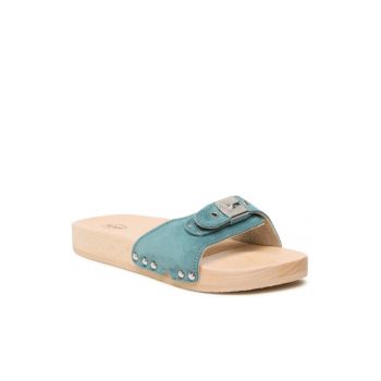 Papuci flip-flop dama - Piele naturala - Albastru