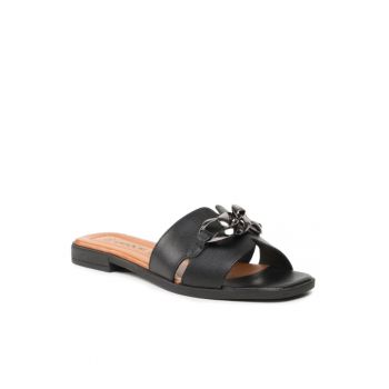 Papuci flip-flop dama - Piele naturala - Negru