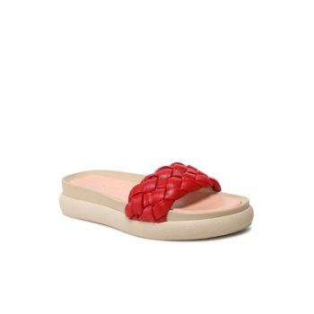 Papuci flip-flop dama - Piele naturala - Rosu