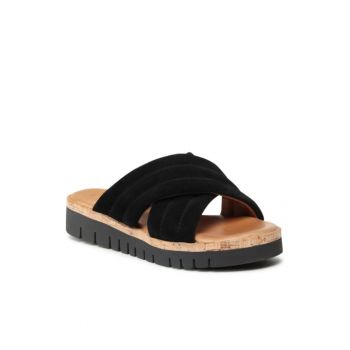 Papuci flip-flop dama - Piele naturala - Negru