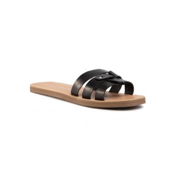 Papuci flip-flop dama - Piele naturala - Negru