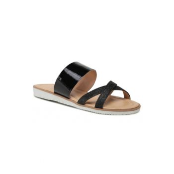 Papuci flip-flop fete - Piele naturala - Negru -