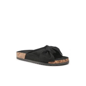 Papuci flip-flop cu funda pentru dama - Textil - Negru