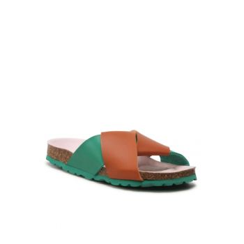 Papuci flip-flop dama - Piele ecologica - Maro