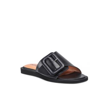 Papuci flip-flop dama - Piele ecologica - Negru -