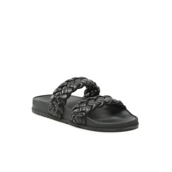 Papuci flip-flop dama - Piele ecologica - Negru