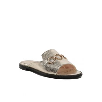 Papuci flip-flop dama - Piele naturala - Auriu