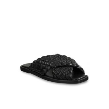 Papuci flip-flop dama - Piele naturala - Negru