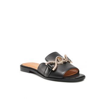 Papuci flip-flop dama - Piele naturala - Negru