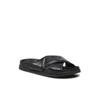 Papuci flip-flop dama - Piele naturala - Negru