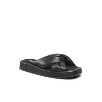 Papuci flip-flop dama - Piele naturala - Negru