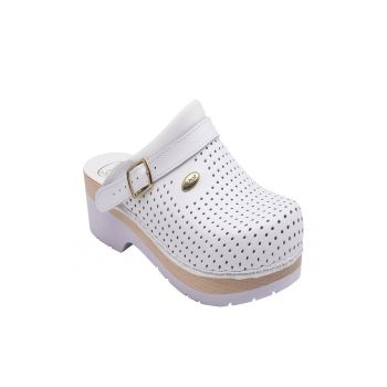 Saboti dama - Clog Supercomfort - piele naturala - alb