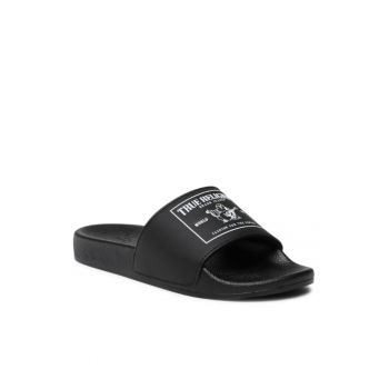 Papuci flip-flop cu model pentru barbati - Piele ecologica - Negru