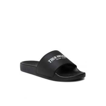 Papuci flip-flop pentru barbati - Piele ecologica - Negru