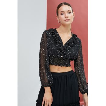 Bluza crop cu model cu buline