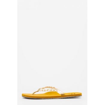 Papuci flip-flop de piele ecologica cu aspect impletit Sandies